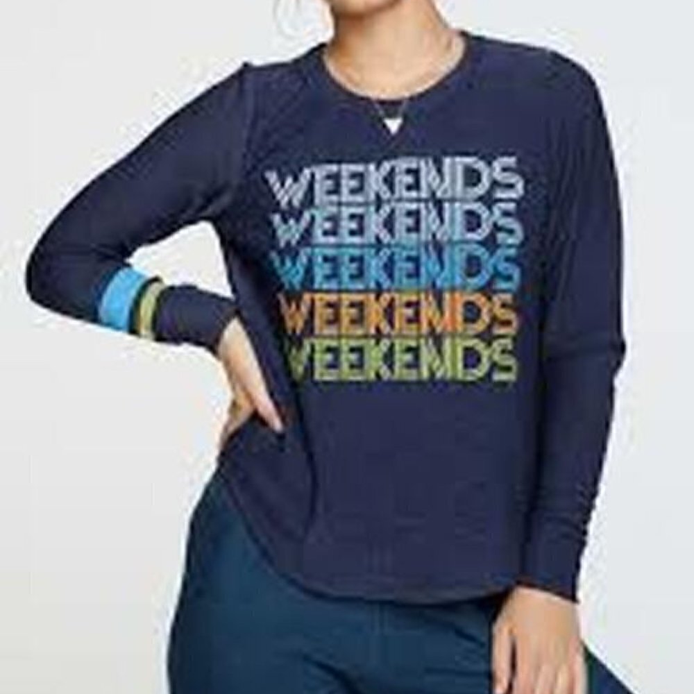 New Chaser Weekends Crewneck Long Sleeve Avalon Blue Sweatshirt NWT